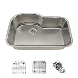 mr direct 346-16-ens stainless steel undermount 31-3/8 in. single bowl kitchen sink with additional accessories, 16 gauge