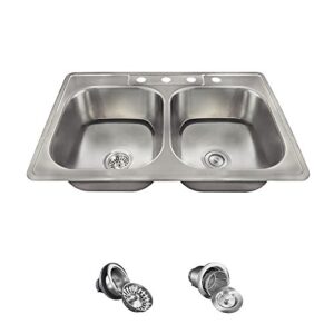 us1022t topmount double equal bowl stainless steel sink, ensemble