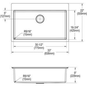 Elkay ECTSRS33229TBG1 Crosstown Single Bowl Dual Mount Stainless Steel Sink Kit