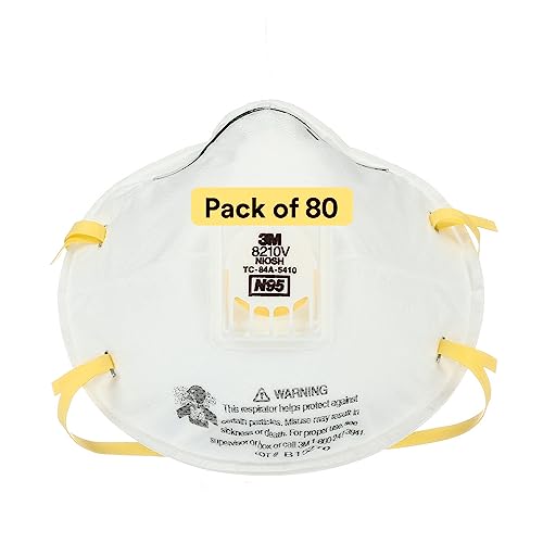 3M Particulate Respirator 8210V with Cool Flow Valve, Smoke, Grinding, Sanding, Sawing, Sweeping, Woodworking, Dust, 80/Pack