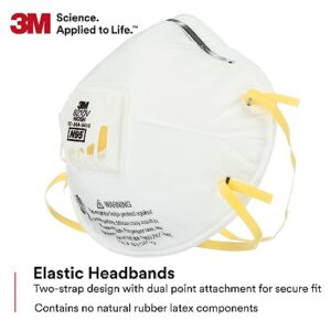 3M Particulate Respirator 8210V with Cool Flow Valve, Smoke, Grinding, Sanding, Sawing, Sweeping, Woodworking, Dust, 80/Pack