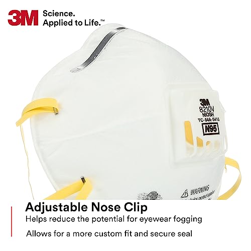 3M Particulate Respirator 8210V with Cool Flow Valve, Smoke, Grinding, Sanding, Sawing, Sweeping, Woodworking, Dust, 80/Pack