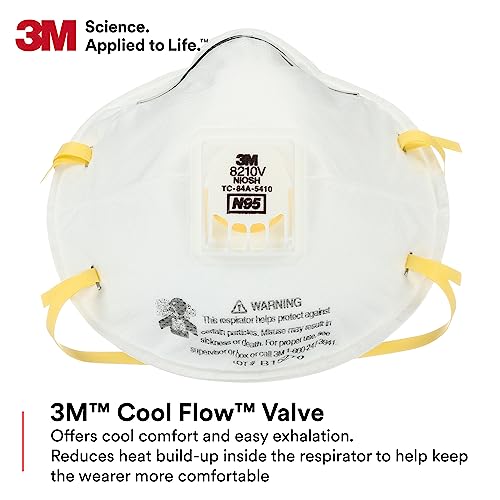 3M Particulate Respirator 8210V with Cool Flow Valve, Smoke, Grinding, Sanding, Sawing, Sweeping, Woodworking, Dust, 80/Pack