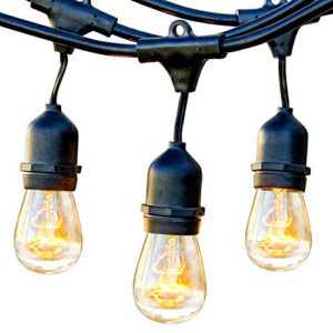 brightech ambience pro outdoor string lights - commercial grade waterproof patio lights with 48 ft dimmable incandescent edison bulbs, porch string lights for patio, backyard, christmas - 15 bulbs 11w