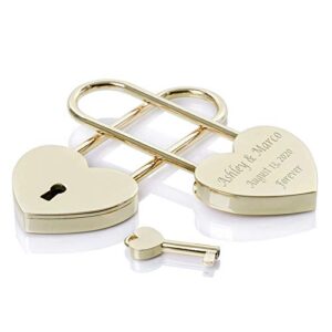 personalized gold heart shaped love padlock engraved free lock with functional key custom engraving - ships from usa