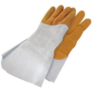 bob dale 64-1-1525-11 premium reverse grain deerskin welder glove with left hand patch, size 11, grey/tan