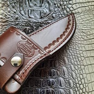 Custom Leather Cross Draw Knife Sheath for Buck 119 SPECIAL Knife, Dyed Brown, Sheath Only