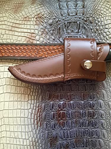 Custom Leather Cross Draw Knife Sheath for Buck 119 SPECIAL Knife, Dyed Brown, Sheath Only