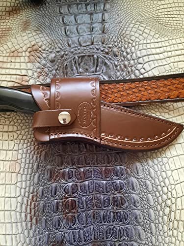 Custom Leather Cross Draw Knife Sheath for Buck 119 SPECIAL Knife, Dyed Brown, Sheath Only