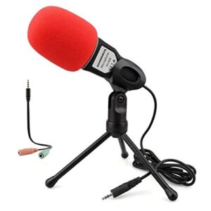 soonhua condenser microphone,computer microphone, 3.5mm plug and play omnidirectional mic with desktop stand for gaming,youtube video,recording podcast,studio,for pc,laptop,tablet,phone