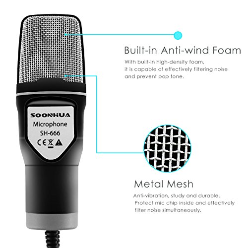 SOONHUA Condenser Microphone,Computer Microphone, 3.5MM Plug and Play Omnidirectional Mic with Desktop Stand for Gaming,YouTube Video,Recording Podcast,Studio,for PC,Laptop,Tablet,Phone