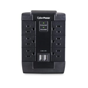 CyberPower CSP600WSU Surge Protector, 1200J/125V, 6 Swivel Outlets, 2 USB Charging Ports, Wall Tap Design, Black