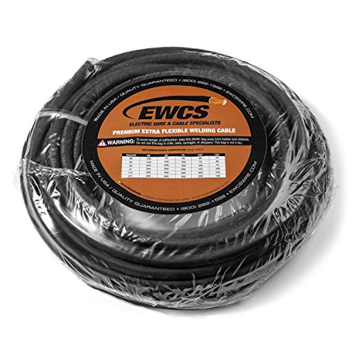 EWCS 4 Gauge Premium Extra Flexible Welding Cable 600 Volt - Black - 25 Feet - Made in The USA