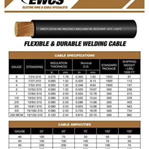 EWCS 4 Gauge Premium Extra Flexible Welding Cable 600 Volt - Black - 25 Feet - Made in The USA