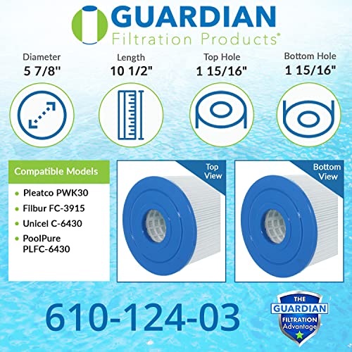 Guardian Filtration Products 610-124-03-3 Pack Hot Tub & Spa Filter 610-124-03 Replacement for Pleatco PWK30, Unicel C-6430, Filbur FC-3915