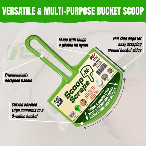 Curved Bucket Scoop for 5 Gallon Buckets, Nylon Bucket Scraper for Drywall Mud, Paint, Epoxy Resin, Scrapes Buckets Clean, No More Bucket Shavings in Material - Won't Rust - Made in USA by Buddy Tools