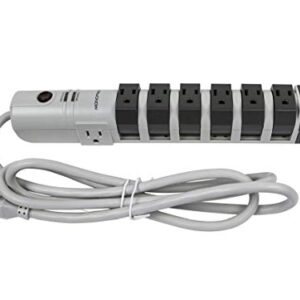 Monoprice 8 Outlet Rotating Surge Strip - UL Rated 2,160 Joules with Grounded and Protected Light Indicator, Gray