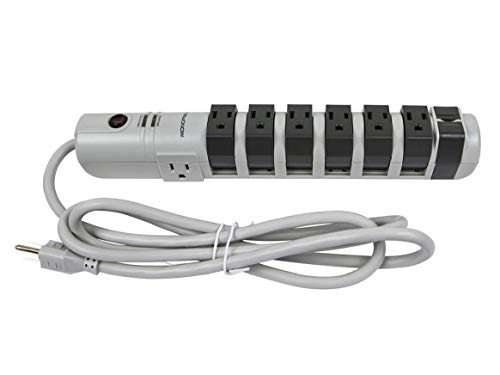 Monoprice 8 Outlet Rotating Surge Strip - UL Rated 2,160 Joules with Grounded and Protected Light Indicator, Gray