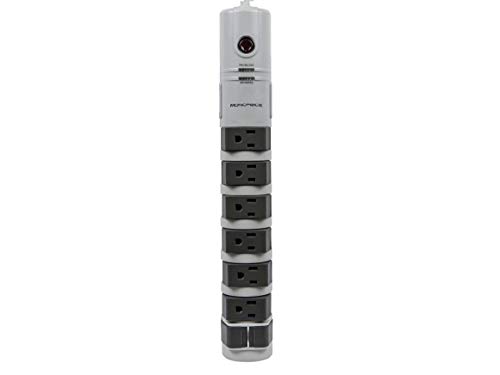 Monoprice 8 Outlet Rotating Surge Strip - UL Rated 2,160 Joules with Grounded and Protected Light Indicator, Gray