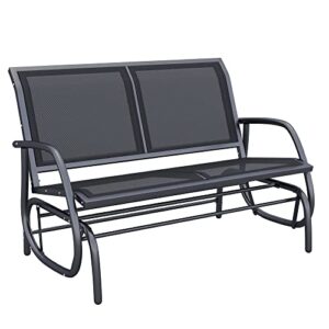 outsunny 2-person outdoor glider bench patio double swing rocking chair loveseat w/power coated steel frame for backyard garden porch, black