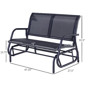 Outsunny 2-Person Outdoor Glider Bench Patio Double Swing Rocking Chair Loveseat w/Power Coated Steel Frame for Backyard Garden Porch, Black