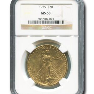 1925 No Mint Mark Saint Gaudens Twenty Dollar NGC MS-63