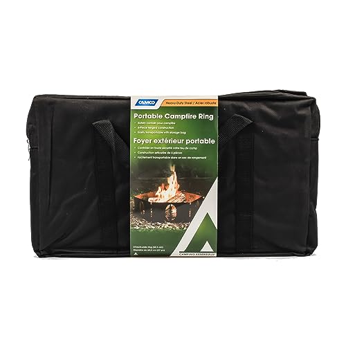 Camco Heavy Duty Steel Campfire Ring - 27"" Wide with Hinged Construction, Portable Collapsible Design is Easily Transportable, Comes with Storage Bag - (51091)", Black