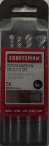 craftsman 66311 5pc rotary masonry drill bit set 5/32 3/16 1/4, 5/16, 3/8