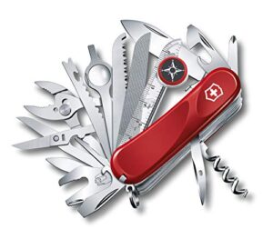 victorinox evolution s54 tool chest plus swiss army knife, 32 function swiss made pocket knife with large blade, screwdriver and reamer – red