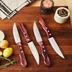 Tramontina Porterhouse Steak Knife Set Stainless Steel Polywood Handle 4-Piece, 80000/005DS