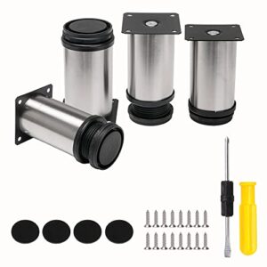 bqlzr stainless steel kitchen adjustable feet round 2" dia furniture leg with 16 screws and a screwdriver pack of 4