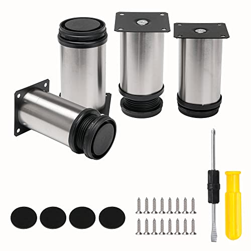 BQLZR Stainless Steel Kitchen Adjustable Feet Round 2" Dia Furniture Leg with 16 Screws and a Screwdriver Pack of 4