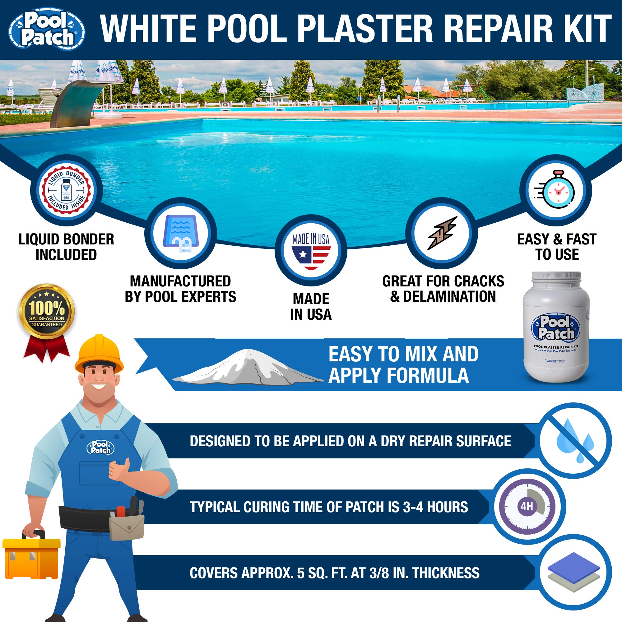 Pool Patch White Pool Plaster Repair Kit, 10-Pound, White