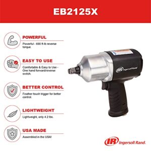 Ingersoll Rand Edge Series EB2125X 1/2" Composite Air Impact Wrench, 690 ft lbs Max Reverse Torque, Lightweight, One Hand Forward/Reverse Switch, Black Silver