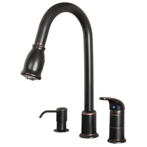 laguna brass 1170tb designer single handle pull-down kitchen faucet with soap/lotion dispenser, 16", oil rubbed bronze finish