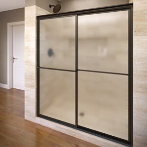 basco deluxe framed sliding shower door, fits 45-47 inch opening, obscure glass, oil rubbed bronze finish