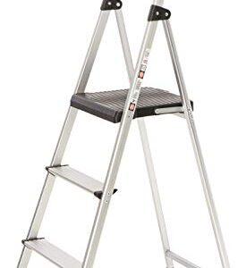 Rubbermaid RM-SLA3-T 3-Step Lightweight Aluminum Folding Step Ladder with Project Tray, 225 lb Capacity, Gray