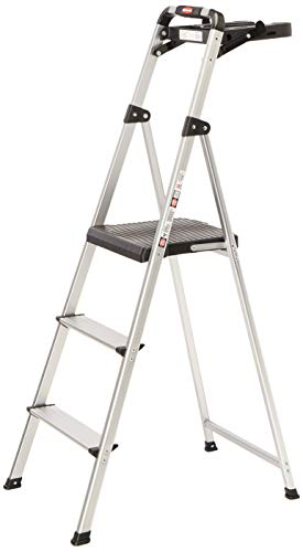 Rubbermaid RM-SLA3-T 3-Step Lightweight Aluminum Folding Step Ladder with Project Tray, 225 lb Capacity, Gray