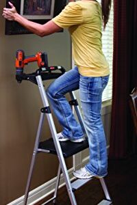 Rubbermaid RM-SLA3-T 3-Step Lightweight Aluminum Folding Step Ladder with Project Tray, 225 lb Capacity, Gray