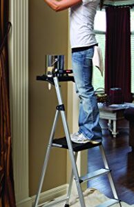 Rubbermaid RM-SLA3-T 3-Step Lightweight Aluminum Folding Step Ladder with Project Tray, 225 lb Capacity, Gray