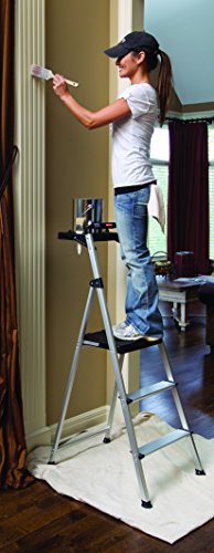 Rubbermaid RM-SLA3-T 3-Step Lightweight Aluminum Folding Step Ladder with Project Tray, 225 lb Capacity, Gray