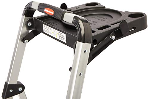 Rubbermaid RM-SLA3-T 3-Step Lightweight Aluminum Folding Step Ladder with Project Tray, 225 lb Capacity, Gray