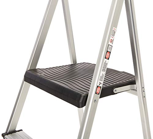 Rubbermaid RM-SLA3-T 3-Step Lightweight Aluminum Folding Step Ladder with Project Tray, 225 lb Capacity, Gray