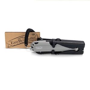 modern box cutter, auto retract, blade vanishing technology, extra tape cutter at back, dual side edge guide, 3 blade depth setting, 2 blades and holster - grey color 4000