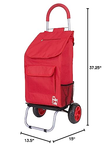 dbest products Trolley Dolly Red Foldable Shopping cart for Groceries with Wheels and Removable Bag and Rolling Personal Handtruck Standard