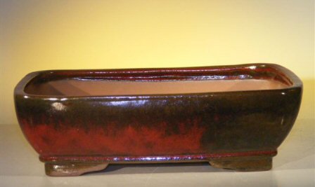 Parisian Red Ceramic Bonsai Pot - Rectangle 12.0 x 9.5 x 3.375