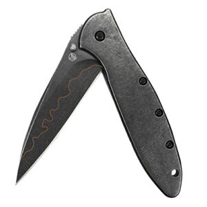 kershaw leek blackwash composite blade folding pocketknife, 3" d2 steel and 14c28n stainless steel blade, assisted opening folding edc