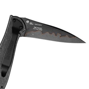 Kershaw Leek BlackWash Composite Blade Folding Pocketknife, 3" D2 Steel and 14C28N Stainless Steel Blade, Assisted Opening Folding EDC