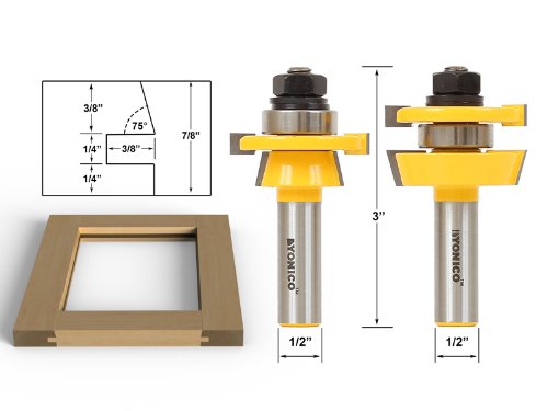 YONICO Cabinet Door Rail and Stile Router Bits Set 2 Bit Shaker 1/2-Inch Shank 12249