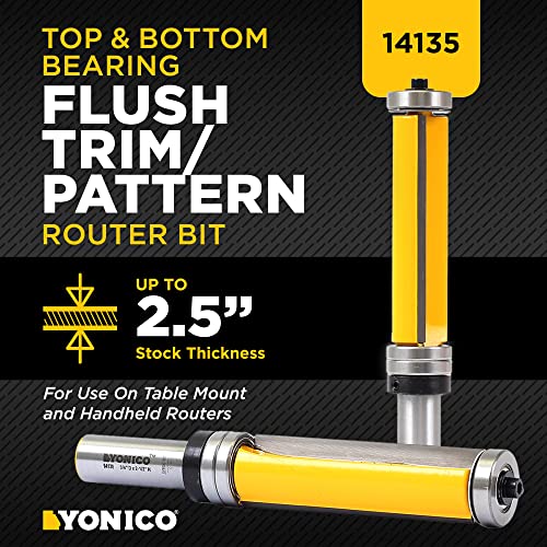 Router Bits for Woodworking - Pattern Flush Trim Router Bit Top & Bottom Bearing - 2-½” Cutter 3/4" Diameter - Premium C3 Carbide Cutters Router Bits - Wood Straight Router Bits 1/2 Shank - 14135